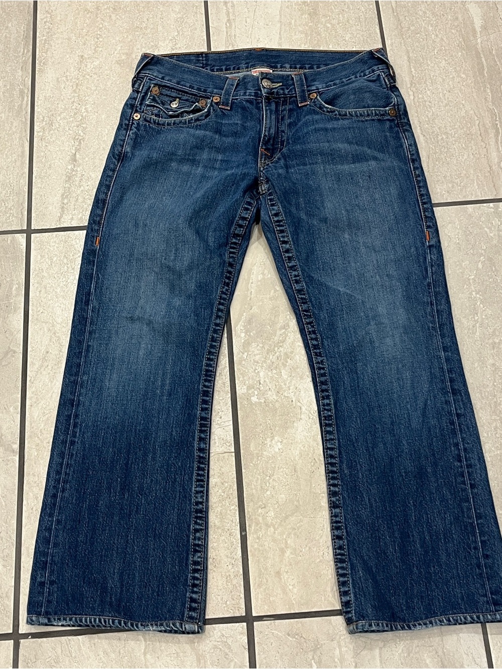 TRUE RELIGION JEANS Size 32x28 BOOT CUT Seat Blue Cotton Made InUSA